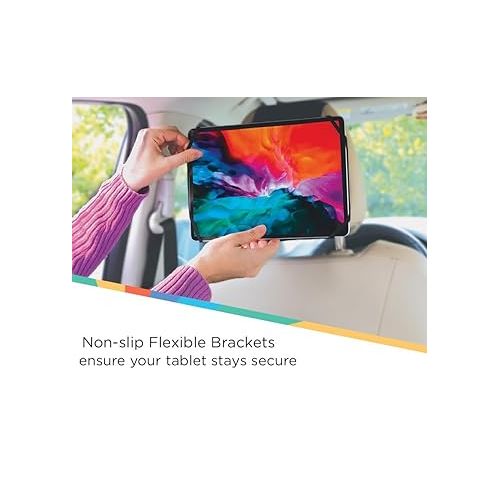  Nuby Lightweight & Portable Tablet Holder: Easily Secures to Back Seat Headrest for Kids or Adults - Flexible Non Slip Brackets & Adjustable Angle for Viewing, fits most 8