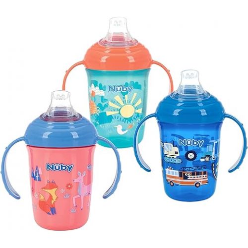  Nuby 2-Handle No-Spill Printed Trainer Cup with Soft Spout and Hygienic Cover - 8oz/ 240 ml, 4+ Months, 1 pk Colors and Prints May Vary