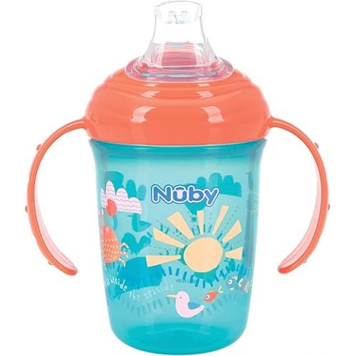  Nuby 2-Handle No-Spill Printed Trainer Cup with Soft Spout and Hygienic Cover - 8oz/ 240 ml, 4+ Months, 1 pk Colors and Prints May Vary