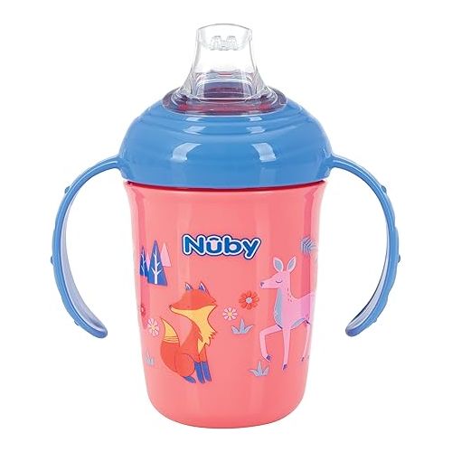  Nuby 2-Handle No-Spill Printed Trainer Cup with Soft Spout and Hygienic Cover - 8oz/ 240 ml, 4+ Months, 1 pk Colors and Prints May Vary