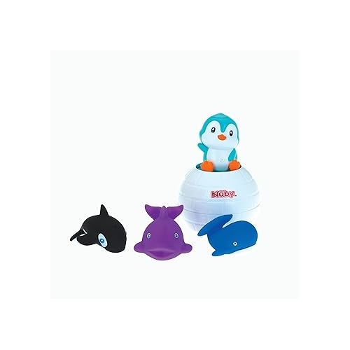  Nuby Pop-Up Penguin Bath Toy with 3 Bath Squirters - Baby Bath Toy for Boys and Girls 18+ Months