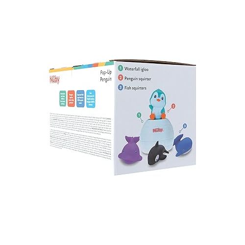  Nuby Pop-Up Penguin Bath Toy with 3 Bath Squirters - Baby Bath Toy for Boys and Girls 18+ Months