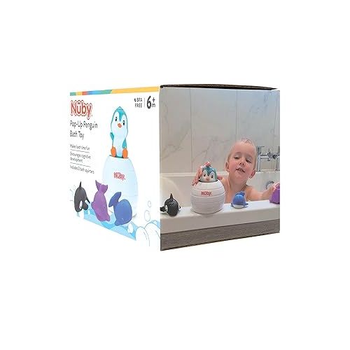  Nuby Pop-Up Penguin Bath Toy with 3 Bath Squirters - Baby Bath Toy for Boys and Girls 18+ Months