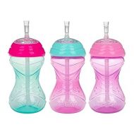 Nuby 3 Piece No-Spill Easy Grip Cup with Flex Straw, Clik It Lock Feature, Girl, 10 Ounce