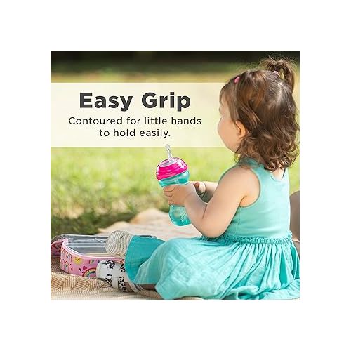  Nuby 3 Piece No-Spill Easy Grip Cup with Flex Straw, Clik It Lock Feature, Girl, 10 Ounce