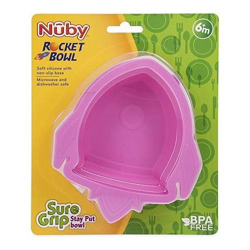  Nuby Sure Grip Silicone Rocket Bowl with Non Slip Base, 6m+, Pink