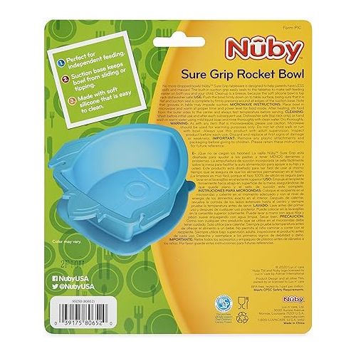  Nuby Sure Grip Silicone Rocket Bowl with Non Slip Base, 6m+, Pink