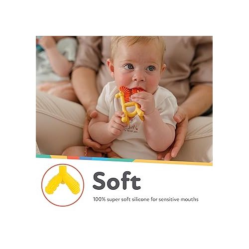  Nuby Silicone Geo Zoos Teether - Giraffe Teething Toy for Babies 3+ Months - Soothes and Massages Sore Gums