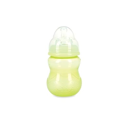  Nuby Wide Neck Non-Drip Bottle - Baby Bottles with Anti-Colic Vari-Flo Valve - (3-Pack) 8 oz - 0+ Months - Yellow, Blue, Green