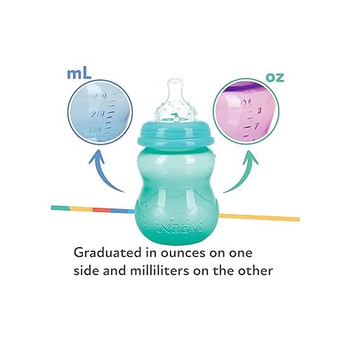 Nuby Wide Neck Non-Drip Bottle - Baby Bottles with Anti-Colic Vari-Flo Valve - (3-Pack) 8 oz - 0+ Months - Yellow, Blue, Green