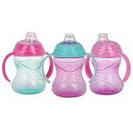 Nuby 3 Piece No-Spill Grip N’ Sip Cup with Silicone Soft Flex Spout, 2 Handle with Clik It Lock Feature, Girl,10 Ounce