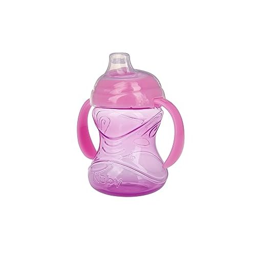  Nuby 3 Piece No-Spill Grip N’ Sip Cup with Silicone Soft Flex Spout, 2 Handle with Clik It Lock Feature, Girl,10 Ounce