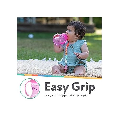  Nuby 3 Piece No-Spill Grip N’ Sip Cup with Silicone Soft Flex Spout, 2 Handle with Clik It Lock Feature, Girl,10 Ounce