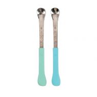 Nuby 2 in 1 Silicone and Stainless Steel Dual Ended Feeding Spoons for Baby, Aqua/Blue
