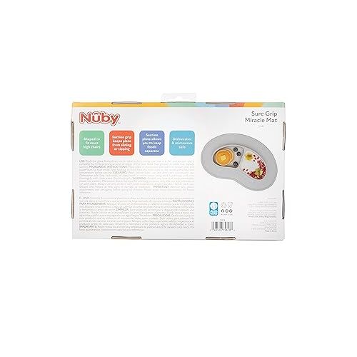  Nuby Sure Grip Miracle Mat 2-Section Plate - BPA-Free Toddler Suction Plate - 6+ Months - Gray