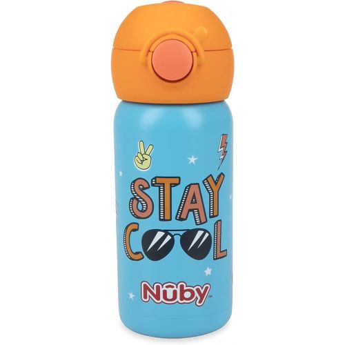  Nuby Thirsty Kids No Spill Flip-It Active Stainless Steel Travel Cup, 14 Oz, Stay Cool Print