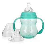 Nuby 3 Stage Tritan Wide Neck Grow with Me No-Spill Bottle to Cup, 8 Oz, Teal
