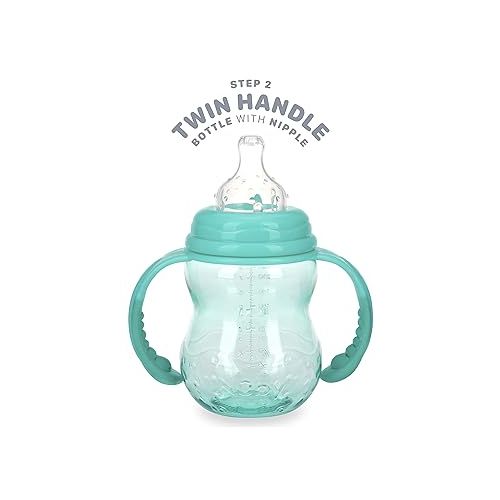  Nuby 3 Stage Tritan Wide Neck Grow with Me No-Spill Bottle to Cup, 8 Oz, Teal