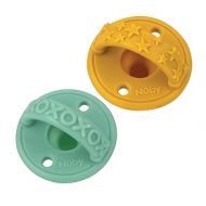 Nuby Sili Soother Baby Pacifiers with Soft Handle and Safety Air Holes - (2-Pack) - 0+ Months - Yellow Stars and Aqua