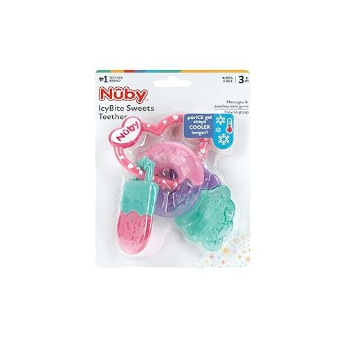  Nuby IcyBite Popsicle, Donut and Ice Cream Teether Ring - 3+ Months