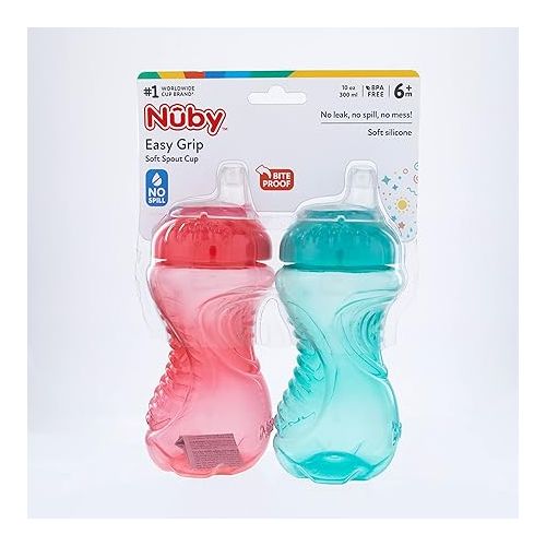  Nuby 2-Pack No-Spill Easy Grip Cup, 10 Ounce, Colors May Vary