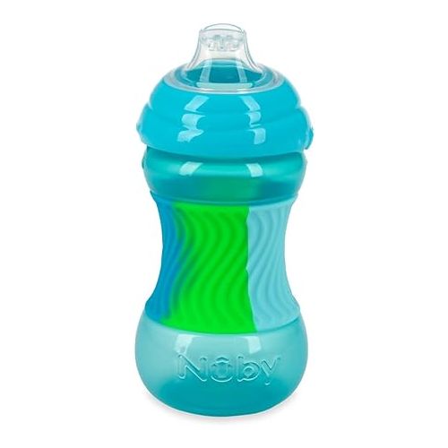  Nuby No Spill Sili Bands 10oz Soft Spout Cup with Textured Easy Grip Silicone Band - Aqua