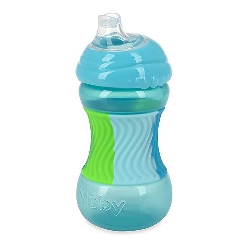  Nuby No Spill Sili Bands 10oz Soft Spout Cup with Textured Easy Grip Silicone Band - Aqua