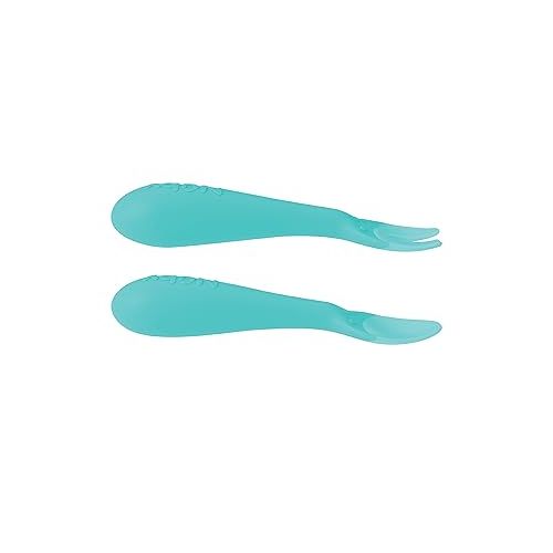  Nuby Silicone Easy Grip Fork & Spoon Set, BPA Free, 12+m in Aqua