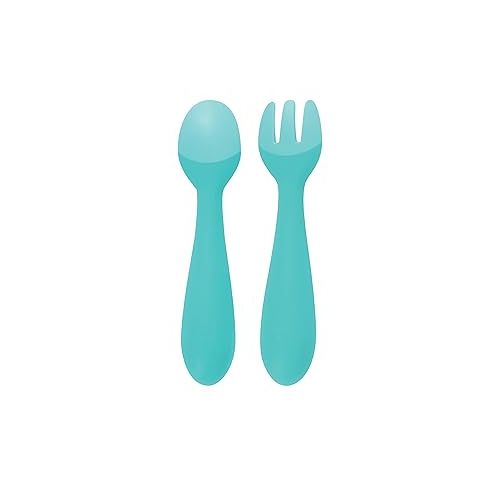  Nuby Silicone Easy Grip Fork & Spoon Set, BPA Free, 12+m in Aqua