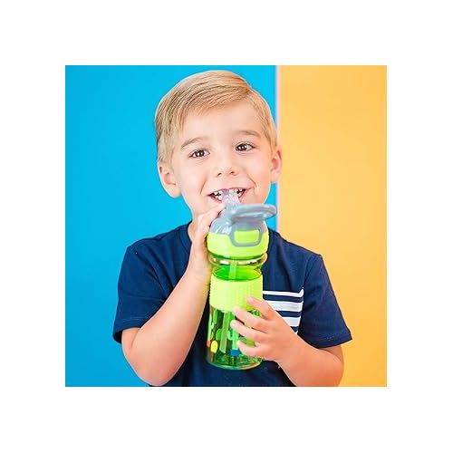  Nuby Thirsty Kids Push Button Flip-it Soft Spout on The Go Water Bottle with Easy Grip Band, Green Cactus, 12 Ounce