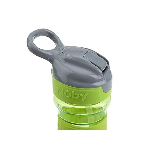  Nuby Thirsty Kids Push Button Flip-it Soft Spout on The Go Water Bottle with Easy Grip Band, Green Cactus, 12 Ounce