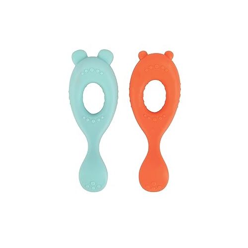  Nuby Silicone Easy Grip Spoons, 2 Pack, 6 M+, Mouse and Bear