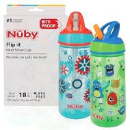 Nuby Iridescent Flip-it Kids On-The-Go Printed Water Bottle with Bite Proof Hard Straw - 18oz / 540 ml, 18+ Months, 2 Count (Pack of 1) Prints May Vary