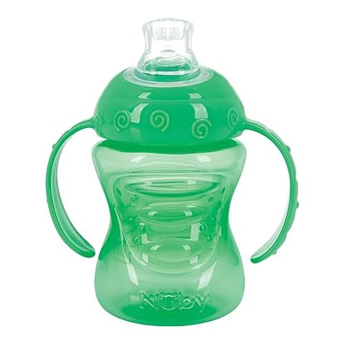  Nuby Plastic 2-Pack No-Spill Super Spout Grip N' Sip Cup, Blue and Green