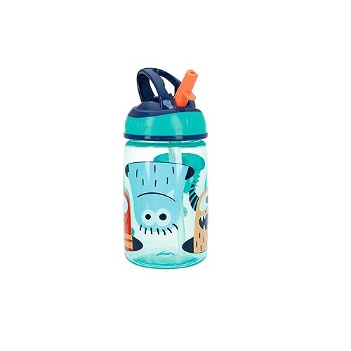  Nuby Flip-it Kids On-The-Go Printed Water Bottle with Bite Proof Hard Straw - 12oz / 360 ml, 18+ Months, 1 Pack of 1 Piece, Prints May Vary