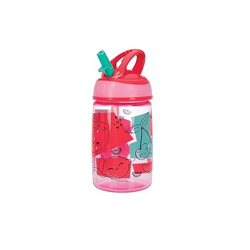  Nuby Flip-it Kids On-The-Go Printed Water Bottle with Bite Proof Hard Straw - 12oz / 360 ml, 18+ Months, 1 Pack of 1 Piece, Prints May Vary