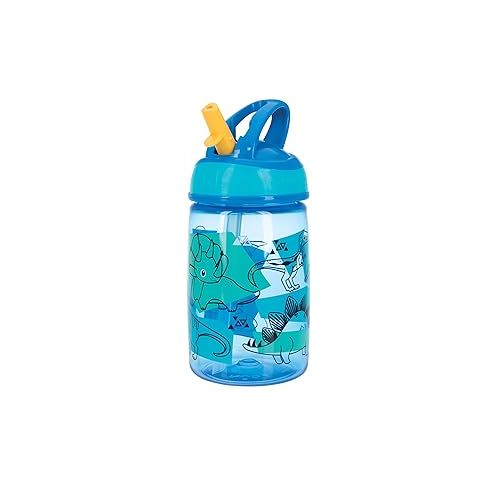  Nuby Flip-it Kids On-The-Go Printed Water Bottle with Bite Proof Hard Straw - 12oz / 360 ml, 18+ Months, 1 Pack of 1 Piece, Prints May Vary