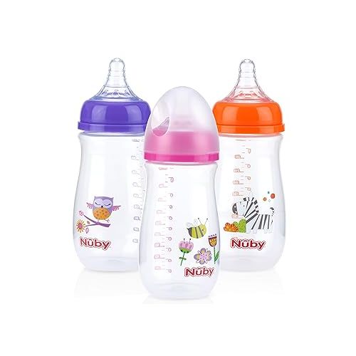  Nuby Tritan Wide Neck Non-Drip Bottles with Anti-Colic Air System: 9oz./ 270 Ml, 3 Pack, 3M+, Multi