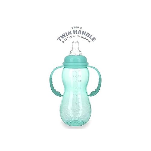  Nuby New 3 Stage Ultra Durable Tritan Grow with Me No-Spill Bottle to Cup, 10 Oz, Teal, 80387