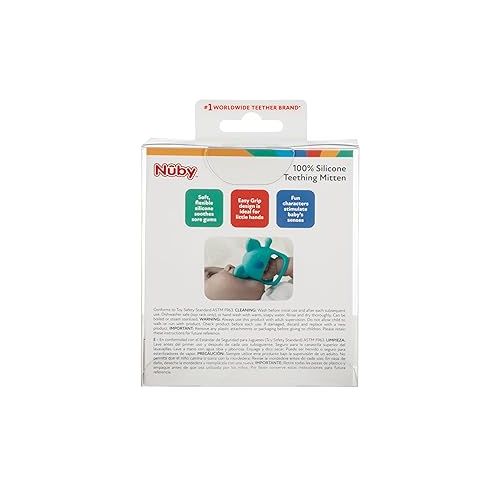  Nuby Silicone Wrist Teething Mitten - Baby Teether Ring - 3+ Months - Brown Bear