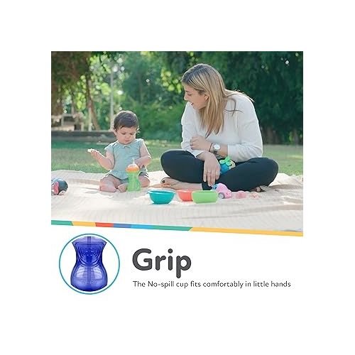  Nuby No-Spill Sippy Cup with Flex Straw for Boys - (3-Pack) 10-Ounce Bottles - Training Sippy Cups for Toddlers 12+ Months