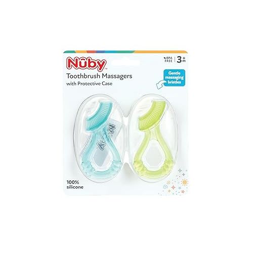  Nuby Soft Silicone Gum Massager with Hygienic Case, 2-Pack, 3 m+