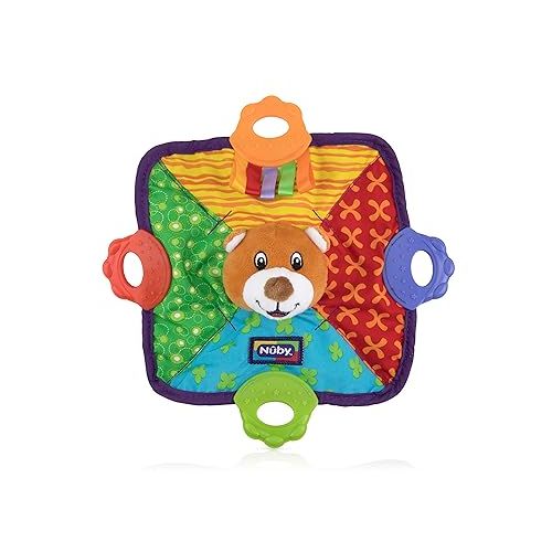  Nuby Teething Blankie Characters May Vary, Red/Yellow/Green/Orange/Blue, 1 Count
