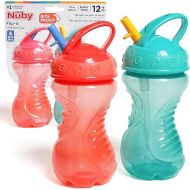 Nuby 2-Pack Flip-It Easy Grip Cups with Easy-Flo Straw, 10 Ounce, Colors May Vary