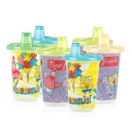 Nuby 6 Pack Polypropylene Wash or Toss Reusable Cups & Lids with Spout, Nickelodeon SpongeBob SquarePants, 10 oz.