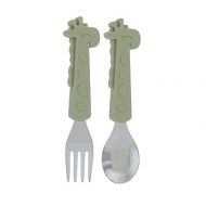 Nuby Silicone & Stainless Steel Fork & Spoon Set, Green Giraffe