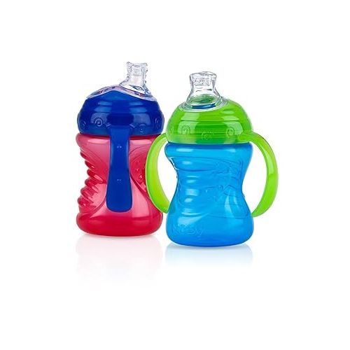  Nuby No-Spill Super Spout Grip N' Sip Cup, Red and Blue, 2 Count