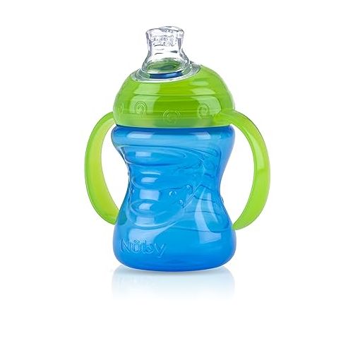  Nuby No-Spill Super Spout Grip N' Sip Cup, Red and Blue, 2 Count