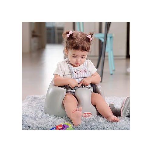  Nuby My Floor Seat, Soft Foam Cushion with Safety Harness and High Back Design, for Ages 4-12 Months, Gray