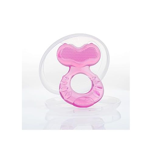  Nuby Silicone Teethe-eez Teether with Bristles includes Hygienic Case, Pink